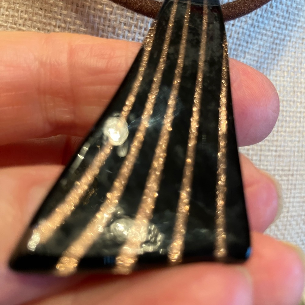DICHROIC ART Glass Pendant with Glitter stripes on velvet cord
